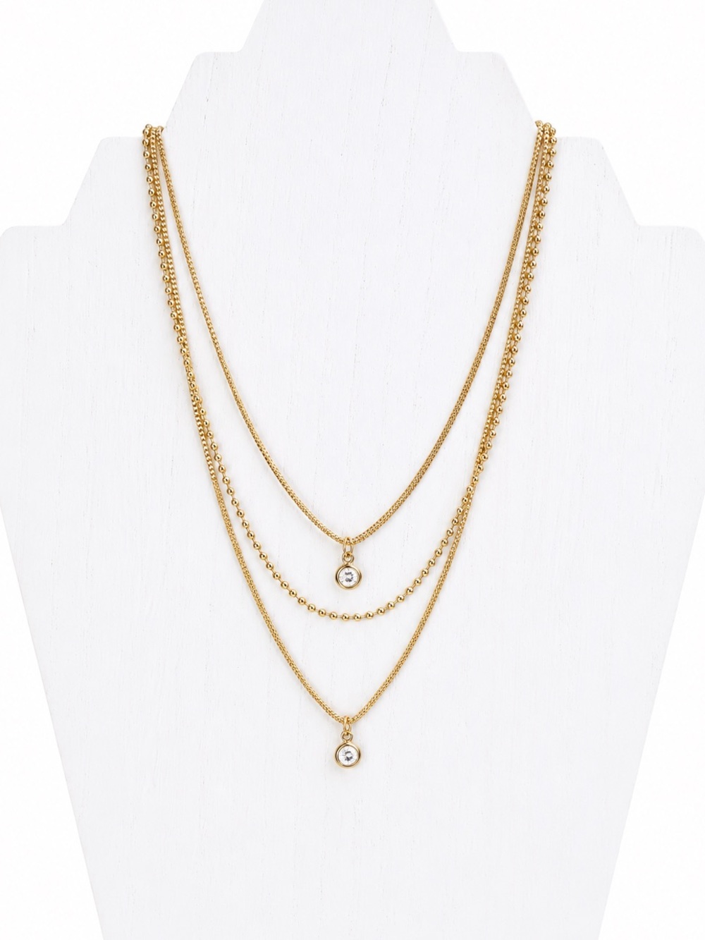 Multi layered chain and crystal necklace